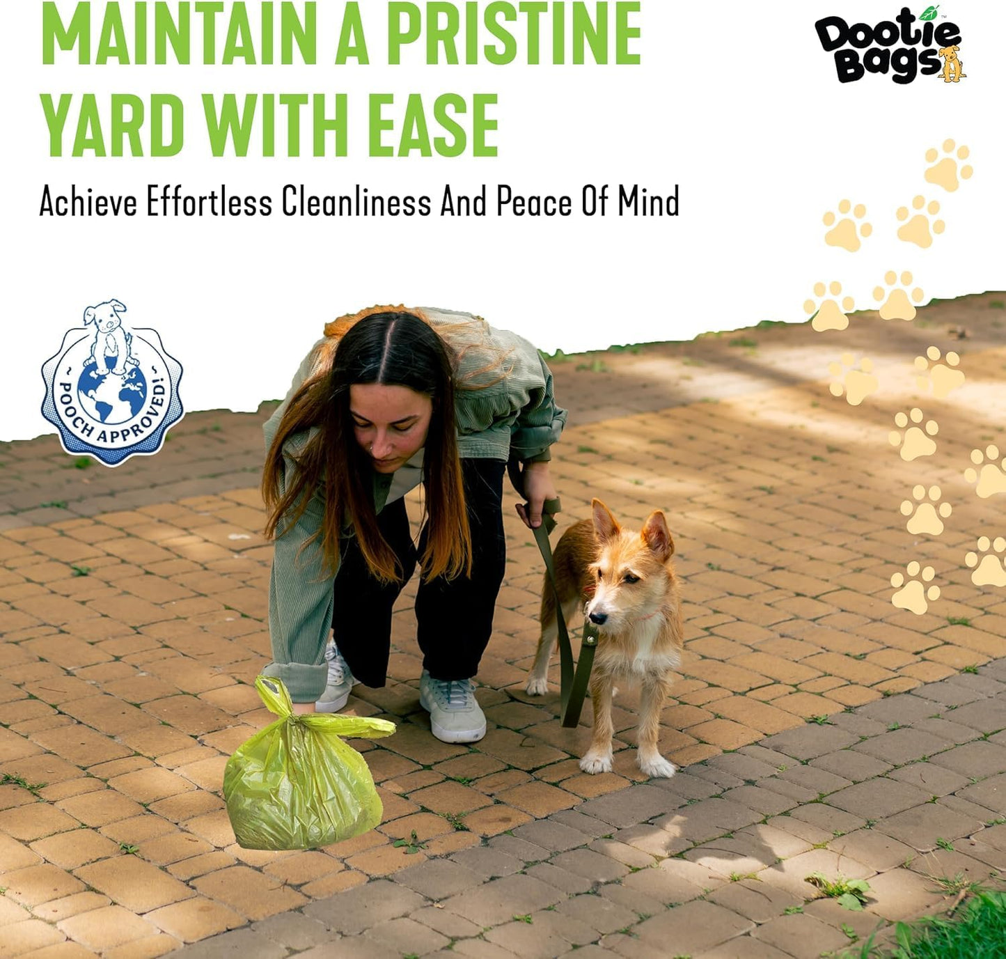Pooch Approved Large Dootie Bags - Dog Poop Bags - Tie-Handles - 100 Count Dootie Strong and Leakproof - Perfect for Dogs & Cats - Litter - Pet Waste Cleanup - Swivel Bin & Scoopers