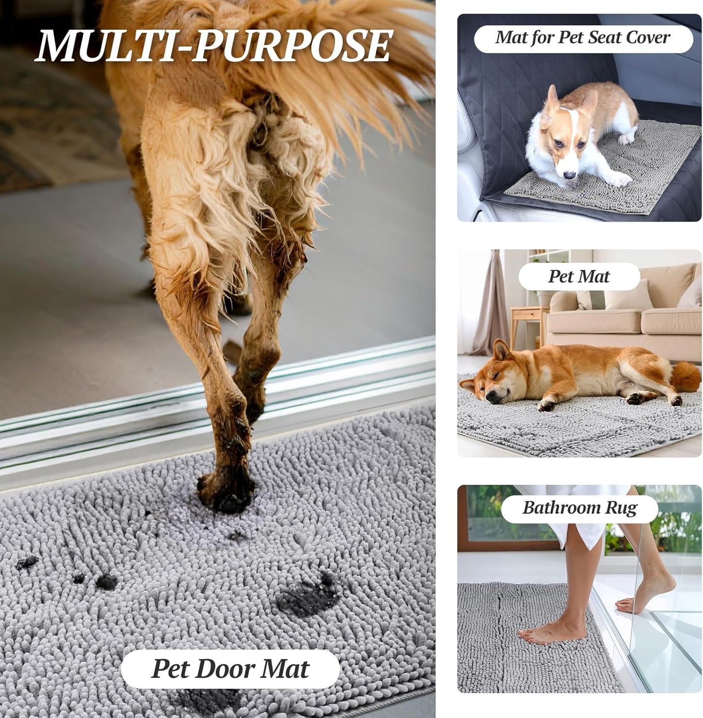 Dog Door Mat Absorpmax Dog Rug for Muddy Paw, Mat for Muddy Paw Door Indoor Floor Entryway, Waterproof Washable & Water Absorbent Dirt Trapper, 31" × 20", Navy Blue