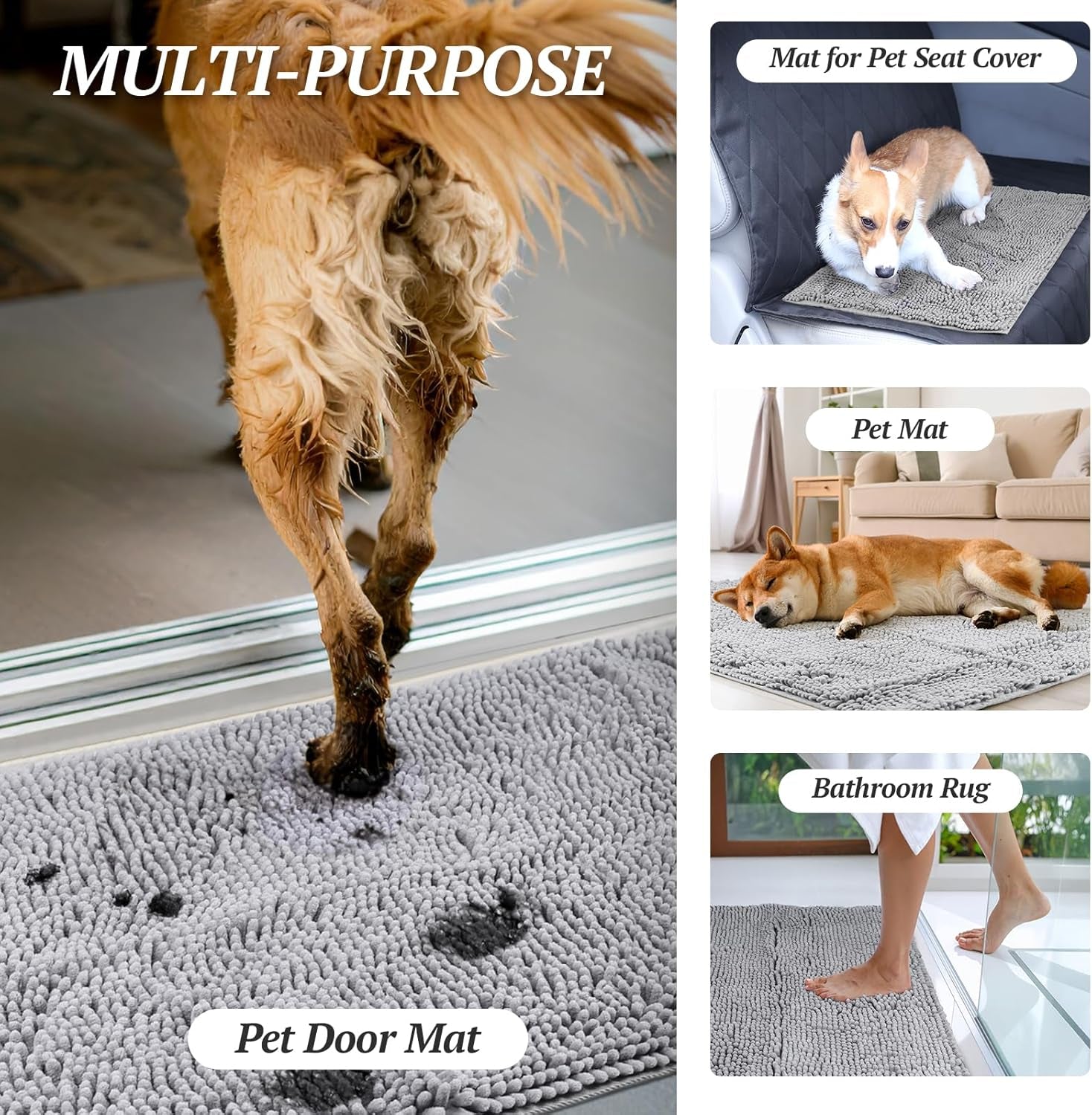 Dog Door Mat Absorpmax Dog Rug for Muddy Paw, Mat for Muddy Paw Door Indoor Floor Entryway, Waterproof Washable & Water Absorbent Dirt Trapper, 31" × 20", Navy Blue
