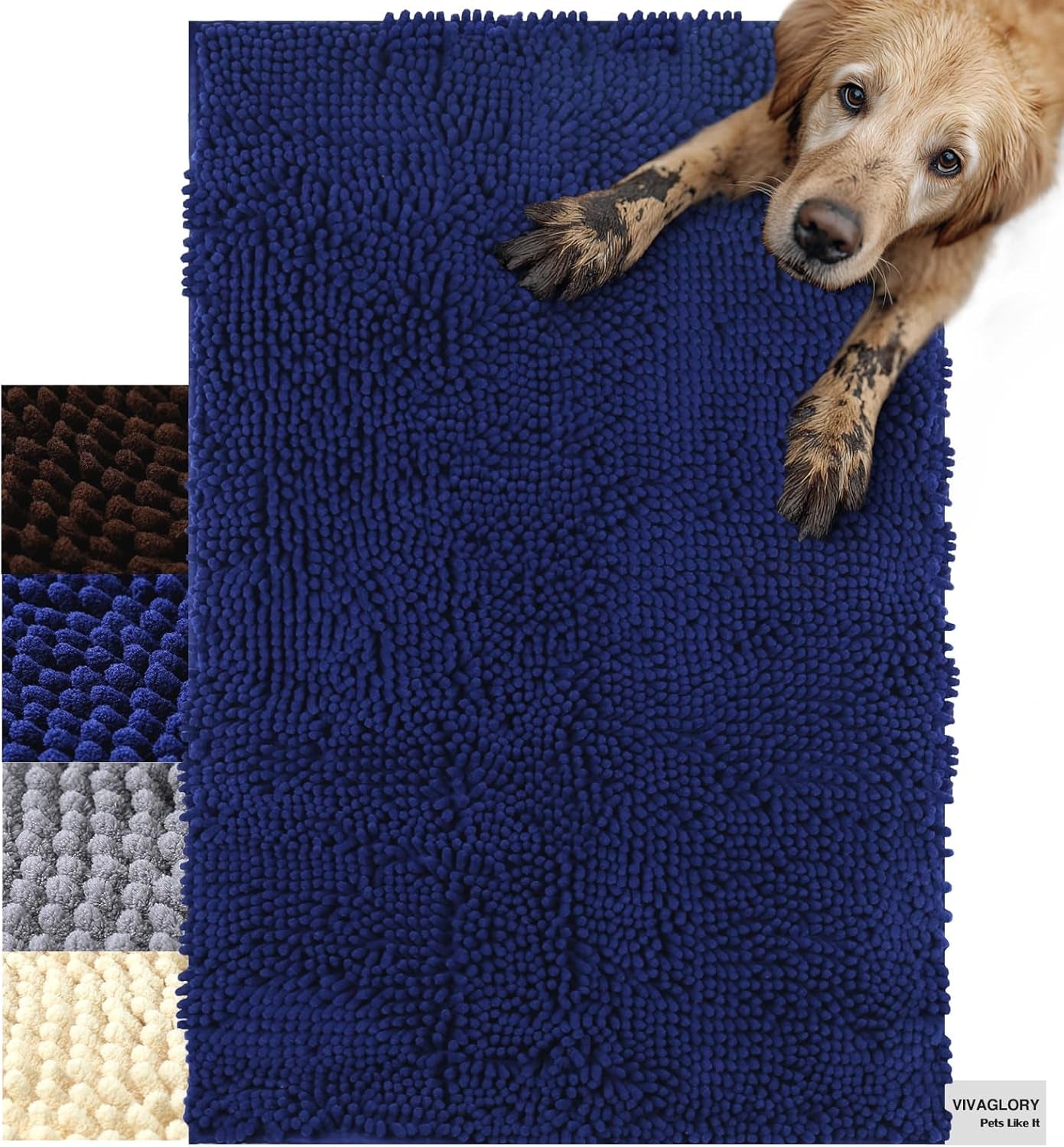 Dog Door Mat Absorpmax Dog Rug for Muddy Paw, Mat for Muddy Paw Door Indoor Floor Entryway, Waterproof Washable & Water Absorbent Dirt Trapper, 31" × 20", Navy Blue