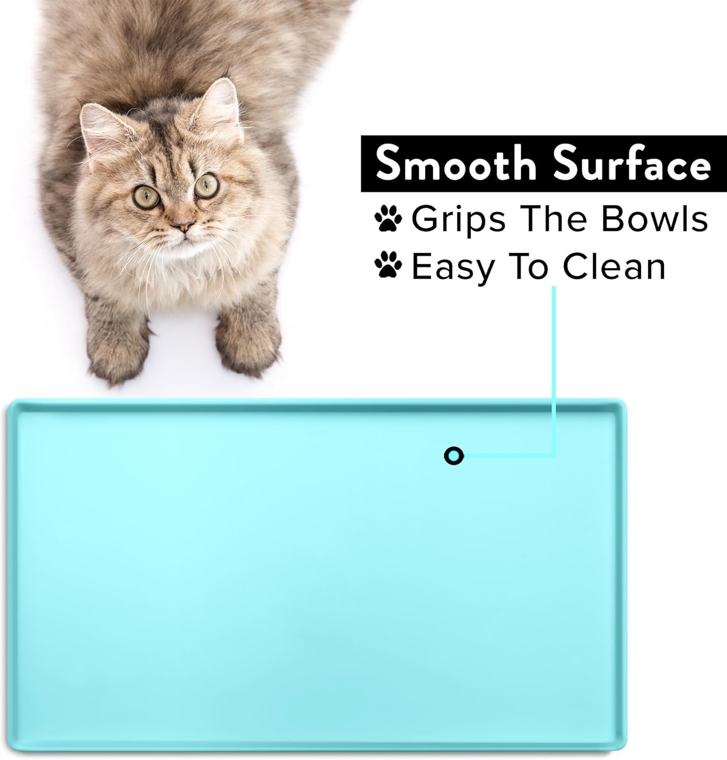 Cat Food Mat, Small & Large Pet Feedingd Mat, 100% Waterproof Cat Mats for Food and Water, Silicone Mats for Pet Bowls, Non-Slip Placemat for Water Bowl or Fountain (Small, Aruba)