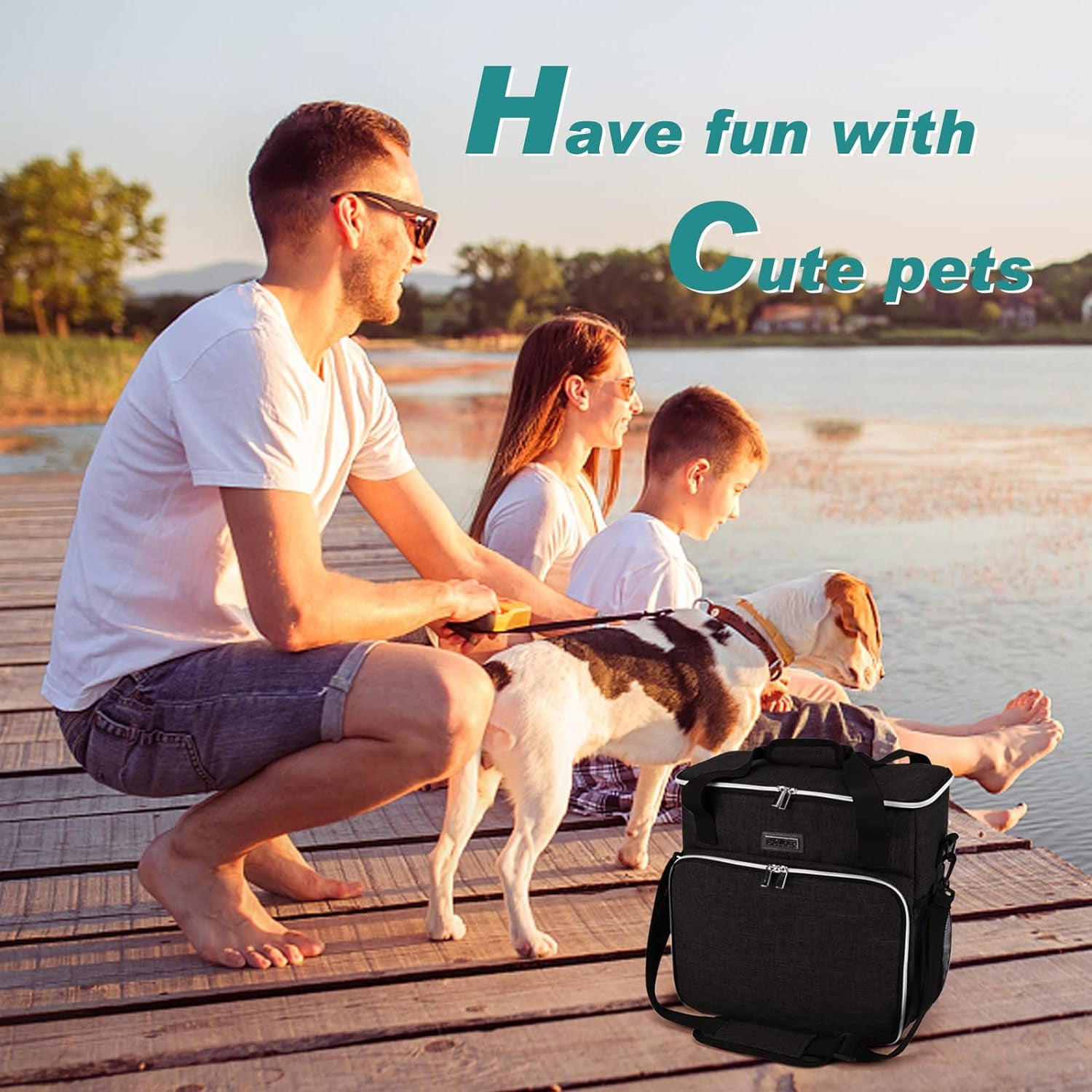Dog Travel Bag, Pet Travel Bag (All Pet Travel Supplies), with 2 Pet Food Containers and 2 Collapsible Silicone Bowls; Essential Kits for Travel Black