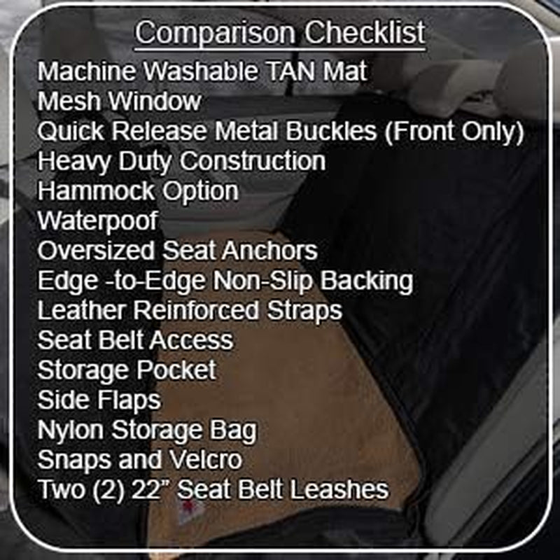 Ultimate Pet Seat Cover and Dog Hammock Features Brown Washable Fleece Mat, Mesh Window and Metal Buckles - 5-Piece Set