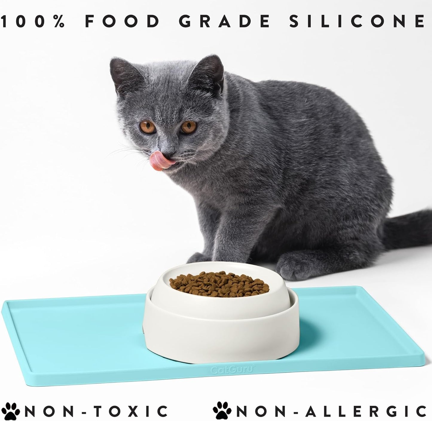 Cat Food Mat, Small & Large Pet Feedingd Mat, 100% Waterproof Cat Mats for Food and Water, Silicone Mats for Pet Bowls, Non-Slip Placemat for Water Bowl or Fountain (Small, Aruba)