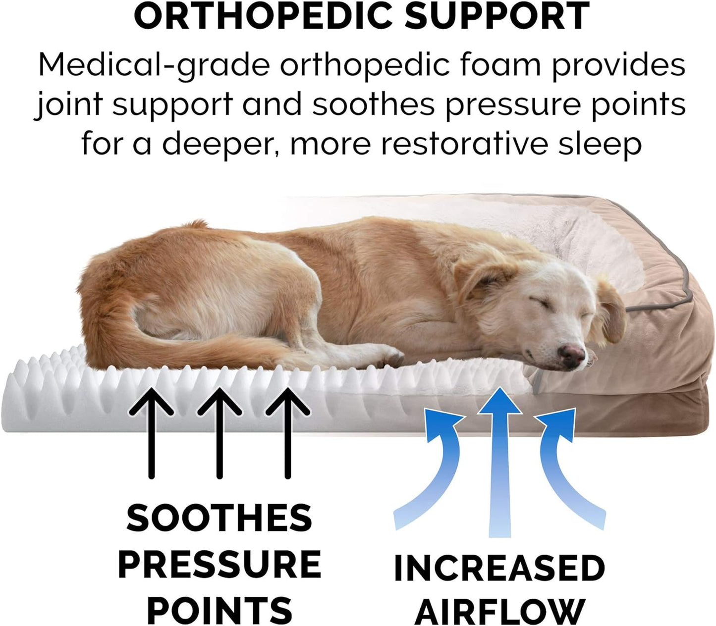 Orthopedic Dog Bed for Large/Medium Dogs W/ Removable Bolsters & Washable Cover, for Dogs up to 55 Lbs - Plush & Velvet Waves Perfect Comfort Sofa - Brownstone, Large